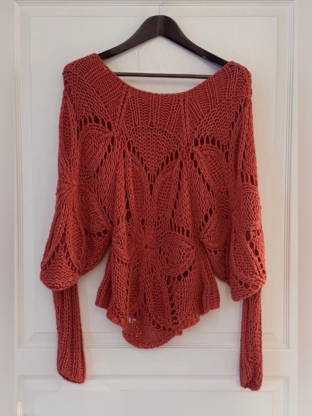 Foreign Exchange Orange Crochet Knit Floral Sweater